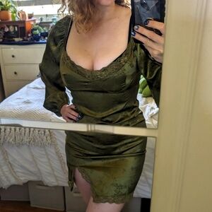 Sexy silky green mini dress